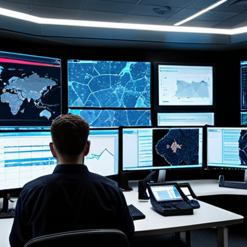 Home 15 **A busy cybersecurity operations center (SOC)**: Multiple screens display complex data visualizations of network traffic and security alerts. Team members are collaborating, with focused expressions. The overall feeling is intense but organized, highlighting proactive threat detection and incident response.