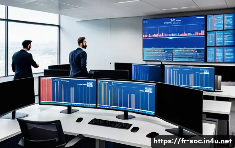 보안관제센터 보안 인증 종류 - A modern European cybersecurity operations center bustling with diverse professionals in business ca...