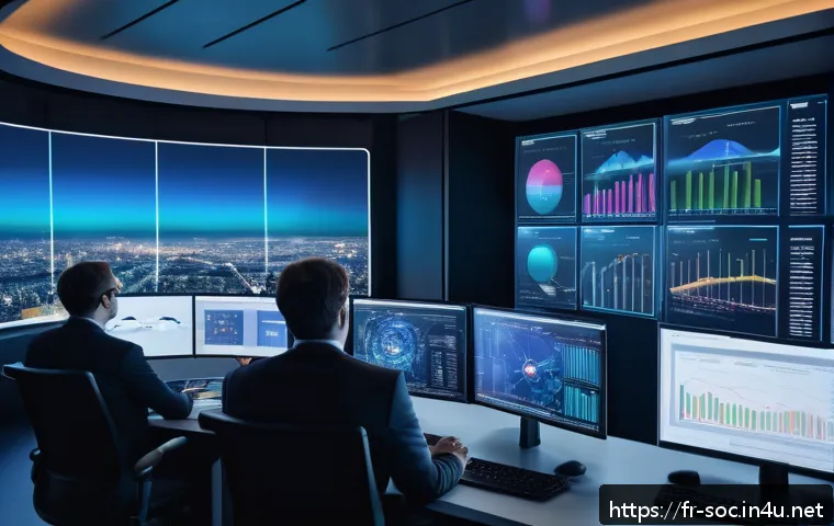 보안관제 전문가와 클라우드 보안 사례 - A futuristic cloud computing control room with diverse cybersecurity professionals collaborating in ...