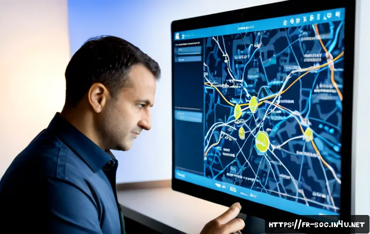 보안관제센터 시스템 설정 체크리스트 - Photorealistic modern security operations center in France, a senior cybersecurity analyst reviewing...