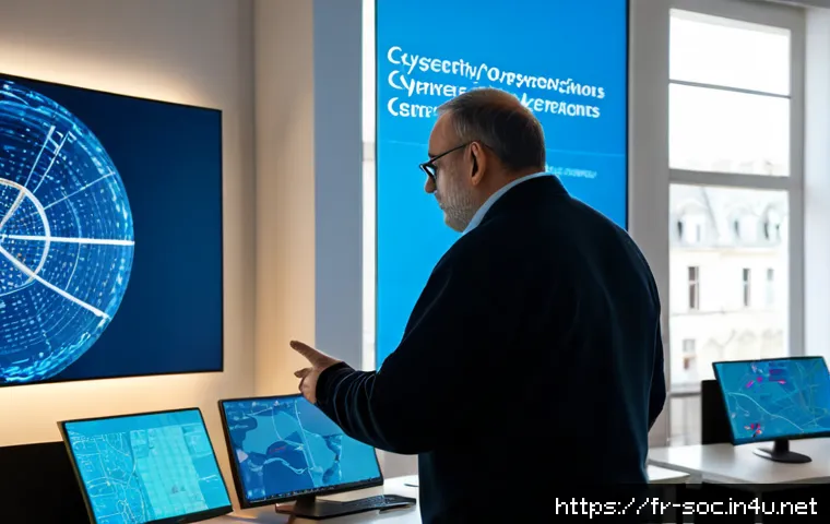 보안관제센터에서 배울 수 있는 것들 - Photorealistic cybersecurity operations center in France, diverse adult analysts learning together a...